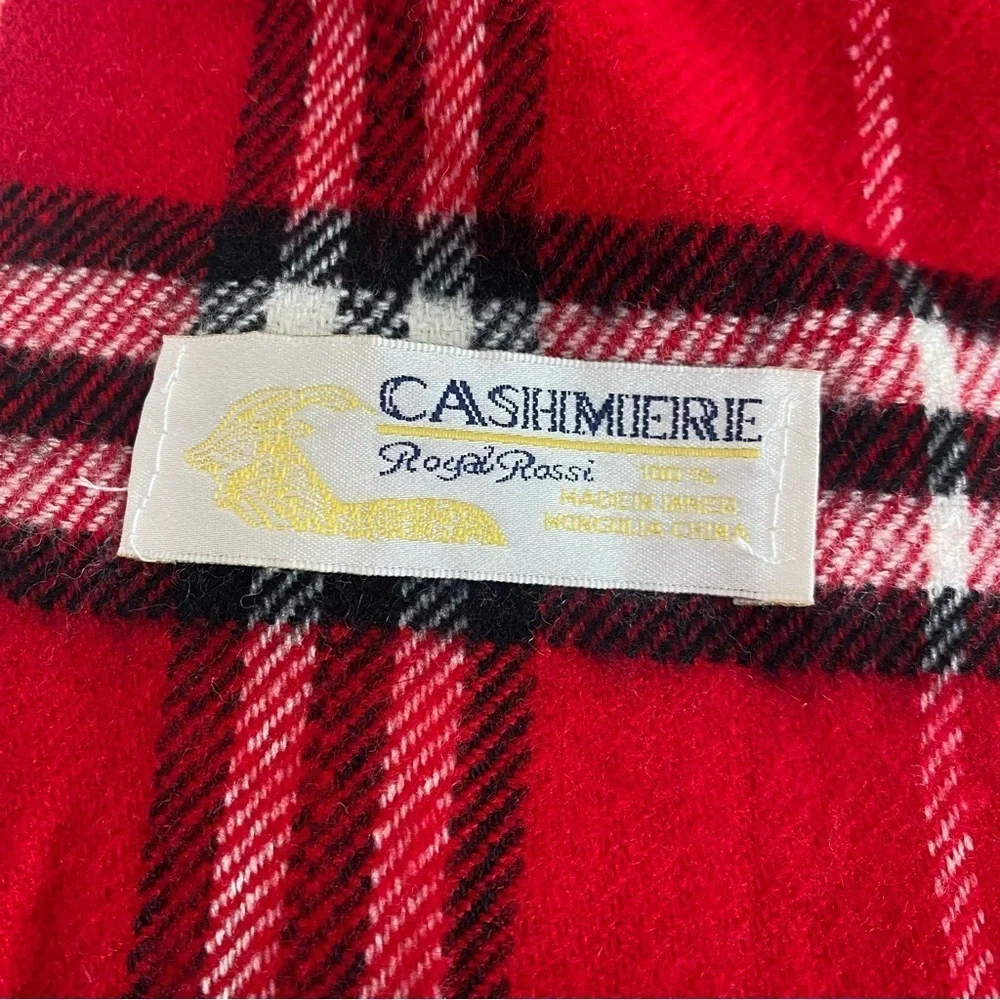 Royal Rossi 100% Cashmere Red Tartan Plaid Scarf/Wrap 30.5” x 73”